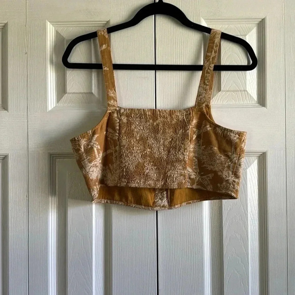 American Eagle | Linen | Palm Tree Tropical | Smocked Crop | Tank | size M - Picture 4 of 5